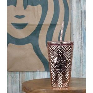 Starbucks Rose Gold Chrome Metallic Jeweled Grande 16oz Cold Cup